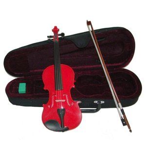 New Real 1/10 Size Red Violin with Case and Bow